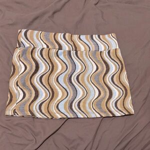 Retro Wave Patterned Brown and Cream Mini Skirt